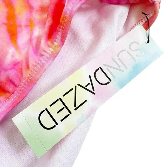 NWT Sundazed Tie Dyed Side Tie High Waist Bikini Bottom Orange and Pink Size L - Picture 5 of 10